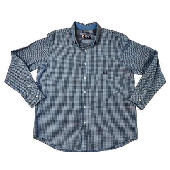 Chaps Blue Gingham Poplin Button Down Shirt sz LARGE Retails $65 - Picture 1 of 12